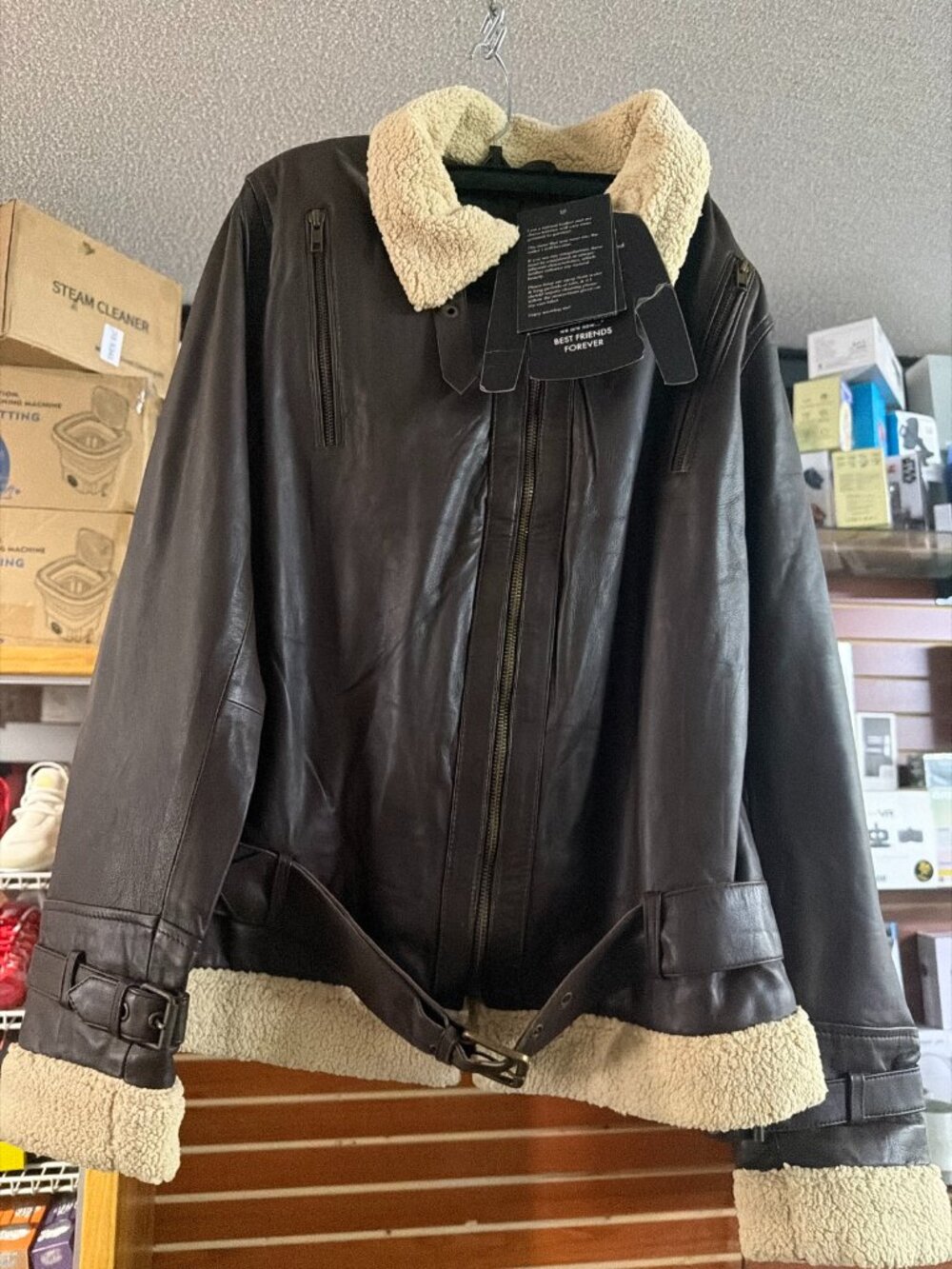Forever 21 Girls Faux Leather Aviator Jacket Brown Sherpa NWT Youth L